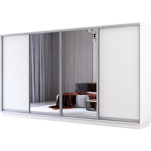 cumpără Dulap Mobildor-Lux Fox uși glisante din oglindă și PAL (370x60x230H cm) Alb în Chișinău 