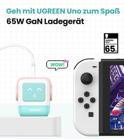 cumpără Încărcător cu fir Ugreen 35855 Nexode Robot GaN Charger USB-A+2*USB-C 65W, Pink Blue în Chișinău 