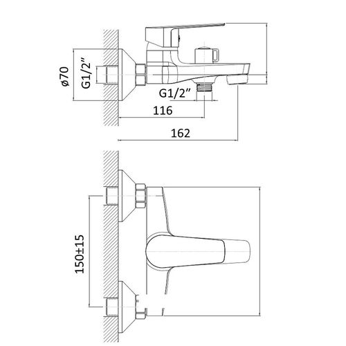 Baterie monocomand pentru baie, crom 35 mm RJ LOTUS 