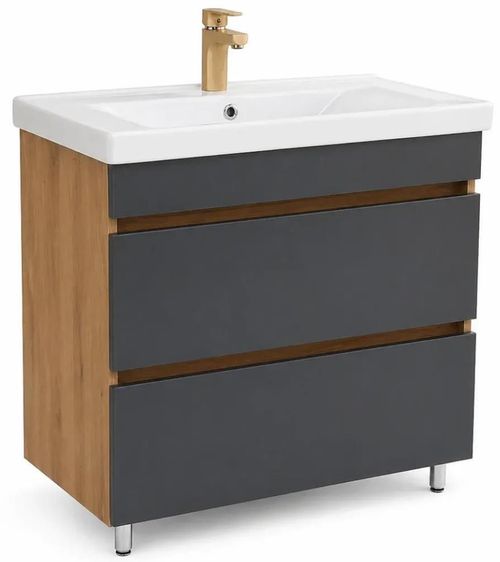 cumpără Dulap pentru lavoar Mashtab 12334 Torino (Sava) cu 2 sertare fara mâner 700x470x850 Stejar-Antracit în Chișinău 