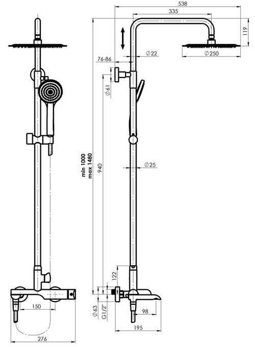 купить Душевая панель Rubineta OLO+ULTRA-10 (SW) (DV3/4) (GRAPHITE) в Кишинёве 