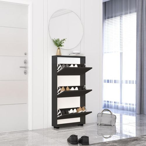 купить Полка для обуви Mobildor-Lux Leo Slim 100x16x125H cm White/Anthracite в Кишинёве 