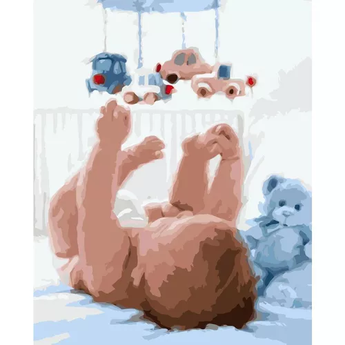 купить Картина по номерам Strateg VA 0886 Младенец с подвесными игрушками в Кишинёве 