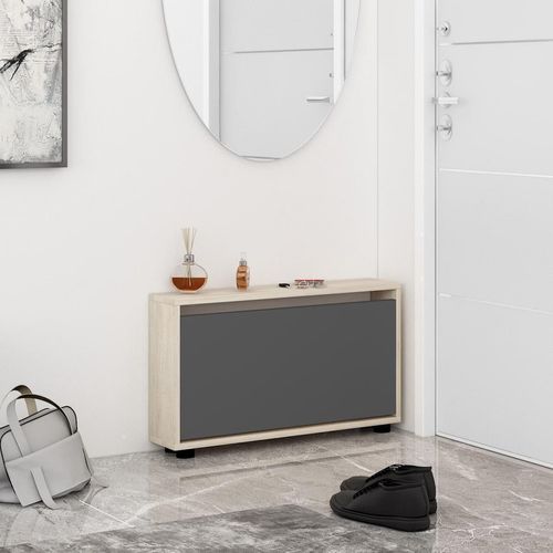 cumpără Raft pentru încălțăminte Mobildor-Lux Leo Slim 90x16x47H cm Sonoma/Anthracite în Chișinău 