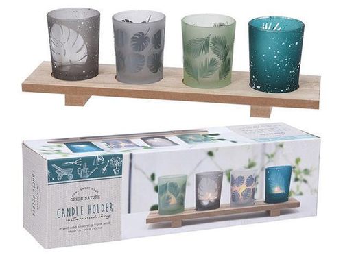 купить Свеча Holland 44617 Подсвечники стеклянные 4шт, подставка дерево на ножках в Кишинёве 