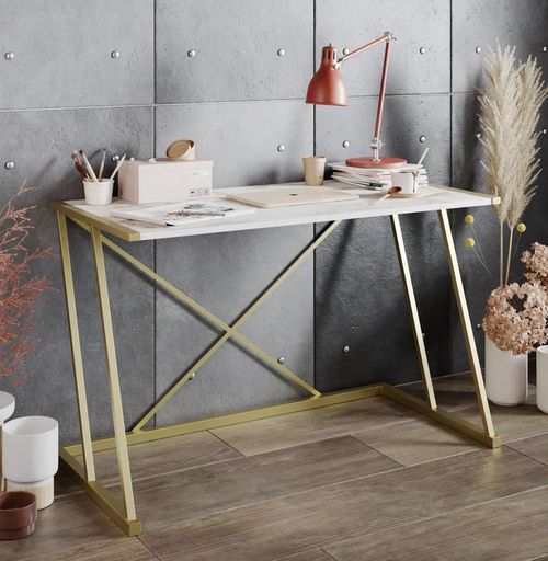 cumpără Masă de birou Trendy Anemon, AlbAur, 120x75x60cm în Chișinău 