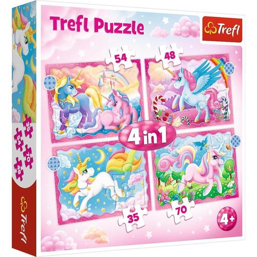 купить Головоломка Trefl 34389 Puzzles - 4in1 - Unicorns and magic в Кишинёве 