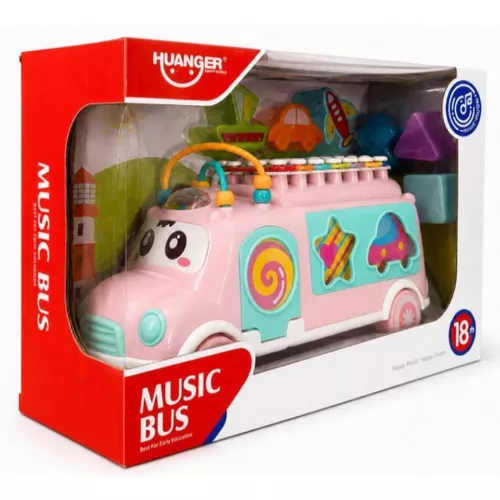 cumpără Jucărie muzicală Huanger HE8019 Xilofon-sorter "Autobuz", roz, 572014 în Chișinău 