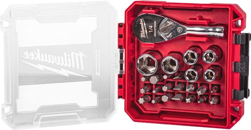 купить Набор ручных инструментов Milwaukee 4932499470 Set compact cu antrenor cu clichet ¼, biti si chei tubulare in cutie compatibila PACKOUT в Кишинёве 