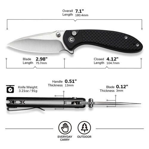 купить Нож походный Civivi C24031-1 Faeger, G10 negru, Button Lock в Кишинёве 