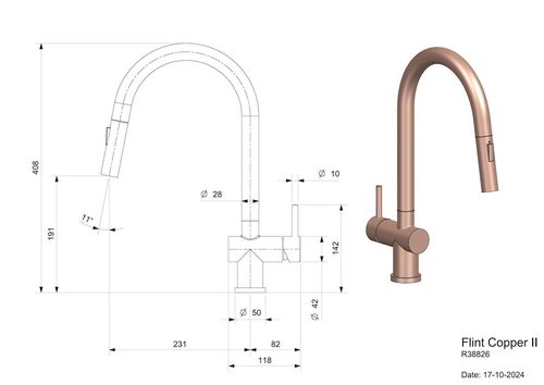 купить Смеситель кухонный Reginox R38826 Flint Copper II в Кишинёве 