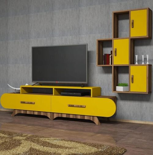 cumpără Comodă TV Trendy Flora S, Nuc, Galben 205x50x36cm în Chișinău 