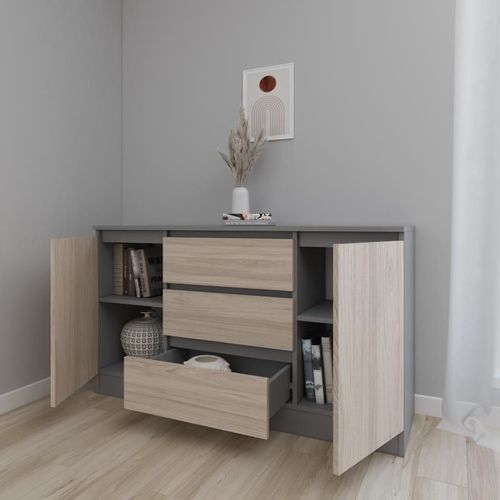 cumpără Comodă Smartex (16201) Т4 120cm Grafit+Stejar Deschis în Chișinău 