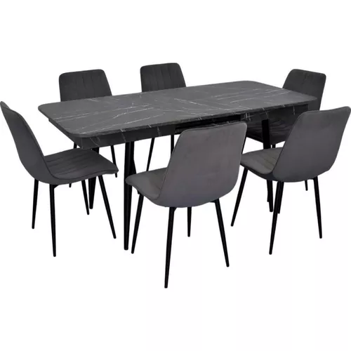 купить Комплект стол и стулья Evelin di Costacurta cтол DT-431-3R B + 6 стульев YTC-078B Bluvel-14 (Dark grey) в Кишинёве 