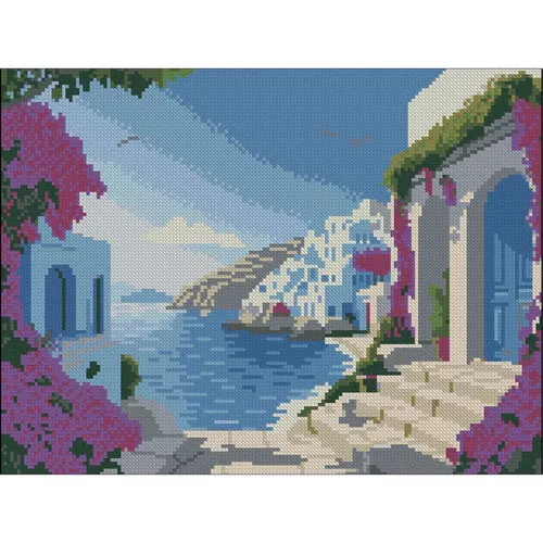 купить Картина по номерам Strateg 58086 Pictura cu diamante 30x40cm, Coasta Greciei в Кишинёве 
