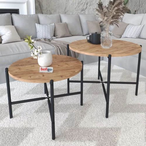 купить Журнальный столик Nex Home Комплект из 2 круглых журнальных столиков, Дуб (22-22-02) в Кишинёве 