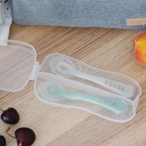 cumpără Seturi pentru hrănire bebelușilor Beaba B913554 set 2 lingurite silicon +8 luni Sage Green în Chișinău 