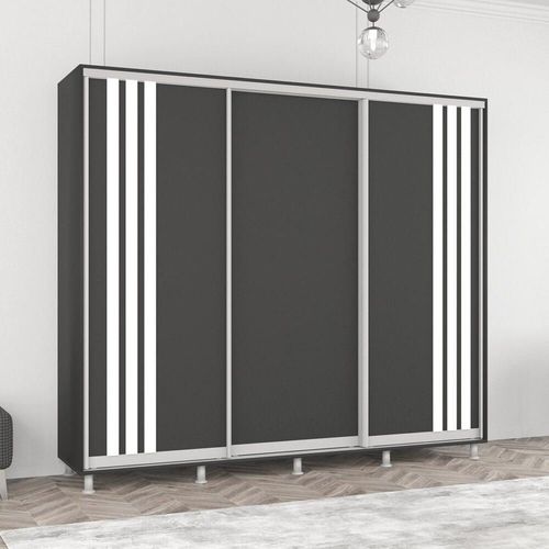 купить Шкаф Mobildor-Lux Aron uși glisante din PAL cu lamele (240x60x200H cm) Anthracite в Кишинёве 