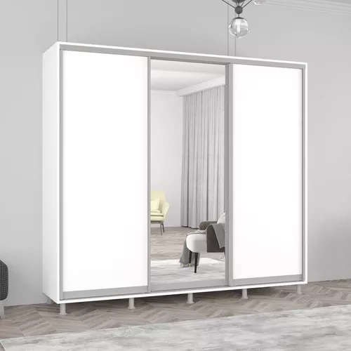 купить Шкаф Mobildor-Lux Aron uși glisante din oglindă și PAL (240x60x220H cm) Alb Brilliant в Кишинёве 