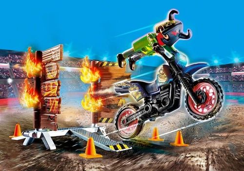 cumpără Mașină Playmobil PM70553 Stunt Show Motocross with Fiery Wall în Chișinău 
