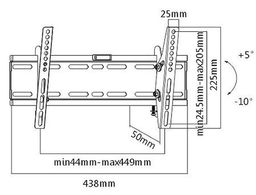 купить Flat Panel Wall Support Brateck LP41-24T for TV screen size 32" - 55", Tilt from +5° to -10°, VESA 100x100, 200x100, 200x200, 400x200, 50Kg, Bubble Level (suport de perete pentru TV/крепление подвес настенный кронштейн для телевизора) в Кишинёве 