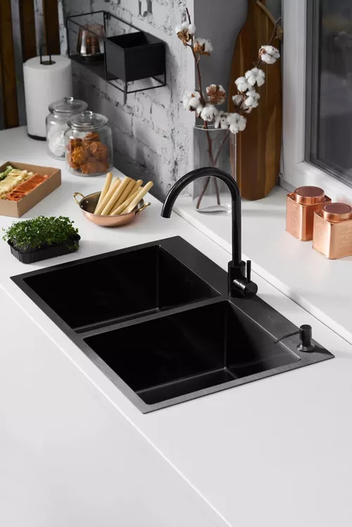 cumpără Chiuvetă bucătărie Fabiano 78x50 /20 Black+baterie+dozator în Chișinău 