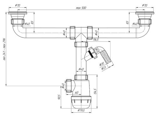 cumpără Sifon pentru cadă Aniplast A3500 Ani Grot 1 1/2"xØ40, dublu, cu racord pentru masina de spalat în Chișinău 