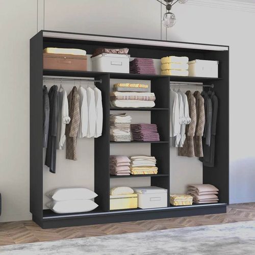 cumpără Dulap Mobildor-Lux Fox uși glisante din PAL cu elemente din oglindă (250x60x210H cm) Anthracite în Chișinău 