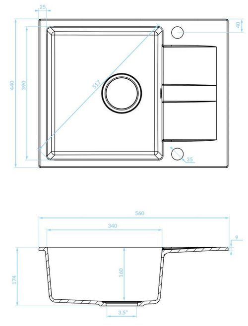 купить Мойка кухонная Backer Nona Solo Black 560x440 в Кишинёве 
