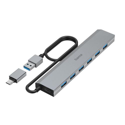cumpără Adaptor de rețea USB Hama 200137 USB Hub, 7 Ports, USB 3.2 Gen 1, 5 Gbit/s, incl. USB-C Adapter and PSU în Chișinău 