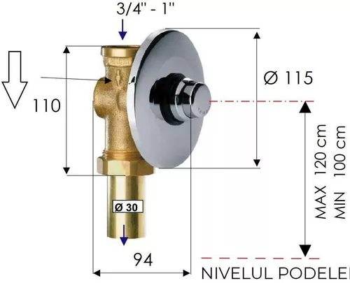 cumpără Baterie pentru bideu Remer TE171Q Robinet pentru pisoar vertical (patrat) D.1" (3/4") FI temporizator (6-8sec.) în Chișinău 