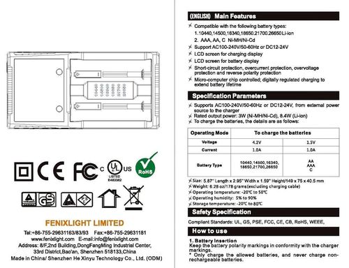 купить Зарядное устройство для аккумуляторов Fenix ARE-A2 Charger (Europe Plug） в Кишинёве 