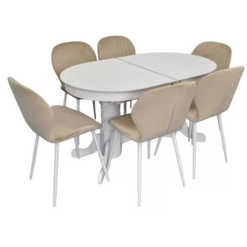 купить Комплект стол и стулья Evelin di Costacurta стол HV-31N White + 6 стульев YTC-064Wh UF910-01 Light beige в Кишинёве 