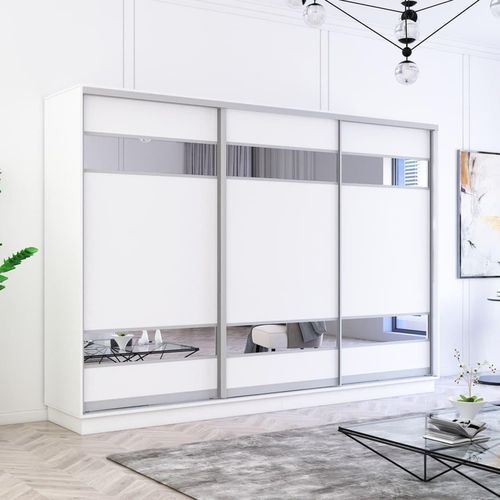 купить Шкаф Mobildor-Lux Fox uși glisante din PAL cu elemente din oglindă (340x60x210H cm) Alb в Кишинёве 