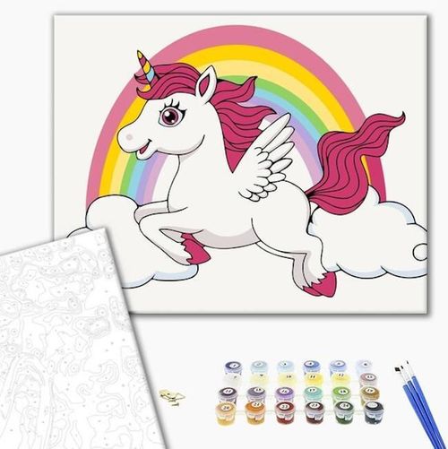 купить Картина по номерам BrushMe KBS7125FC 30x40 сm (fără cutie) Unicorn în culori de curcubeu в Кишинёве 