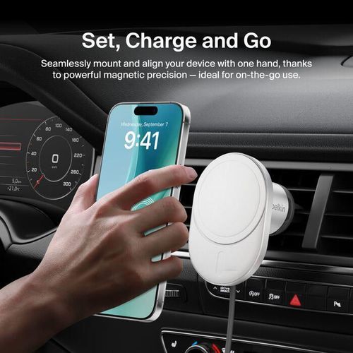 cumpără Încărcător pentru automobil Belkin WIC008BTGR Qi2 15W Car Vent Mount CLA în Chișinău 