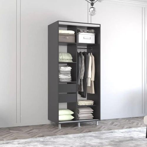 cumpără Dulap Mobildor-Lux Aron cu uși glisante din oglindă și PAL (120x60x230H cm) Anthracite în Chișinău 