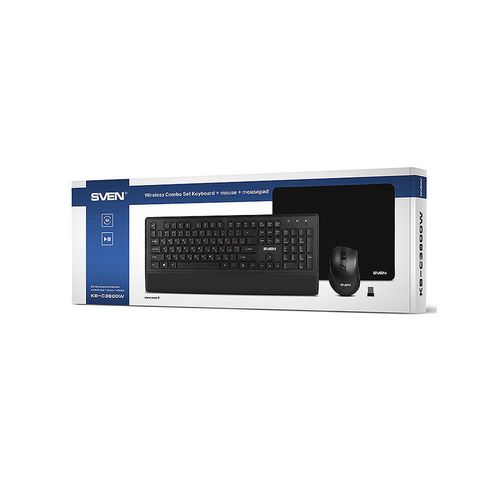 cumpără Tastatura + mouse SVEN KB-C3800W, Wireless, Keyboard & Mouse & Mouse Pad, 2.4GHz, Multimedia Keyboard (104 keys, 12Fn-keys) + Mouse (5+1 keys (scroll wheel), 800/1200/1600dpi), Nano receiver, USB, Black (tastatura/клавиатура) în Chișinău 