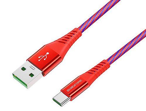 купить Borofone cable BU13 Craft Type-C 5A fast charging data cable Red, 1.2m, nylon, 716941 в Кишинёве 