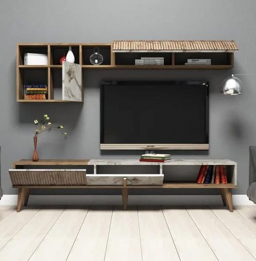 купить Стенка Trendy Milano Орех, Белый мрамор, 180x40x35 см (GTR000179) в Кишинёве 