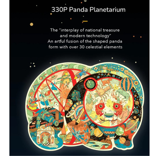 Puzzle cu detalii neobișnuite „Panda Planetariu”, 330 elem. Mideer 