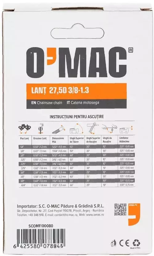 купить Аксессуар для пилы O'MAC Цепь для цепной пилы 34D 3/8-1.5 в Кишинёве 
