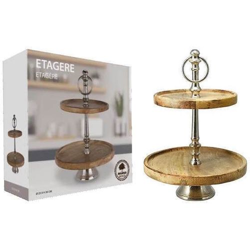 купить Посуда прочая Promstore 52463 Подставка для сервировки 2 уровня D25см H36см, дерево/металл в Кишинёве 