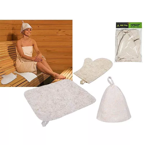 купить Аксессуар для ванной Promstore 46388 Набор для ванной Hot Pot (шапочка, коврик, перчатка), фетр, белый в Кишинёве 