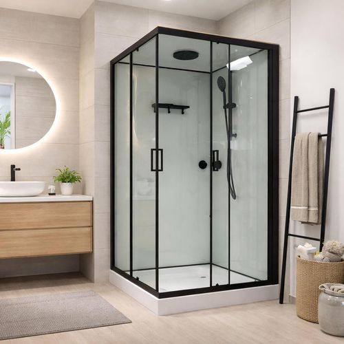 cumpără Cabină de duș Linia H2O Victoria Plus 900x900x215, 5 мм, квадратная, черный-мат în Chișinău 