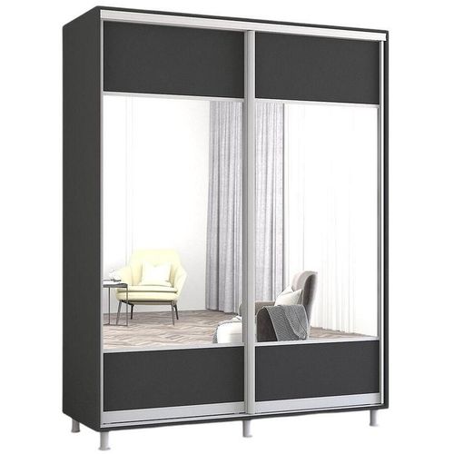 cumpără Dulap Mobildor-Lux Aron cu uși glisante cu oglindă orizontal (150x60x200H cm) Anthracite în Chișinău 