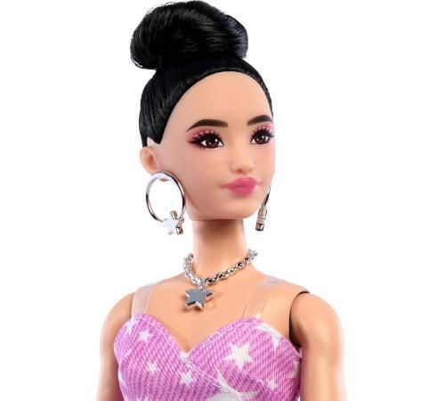 cumpără Păpușă Barbie JJN71 Fashionistă în rochie din denim roz cu imprimeu stelat în Chișinău 