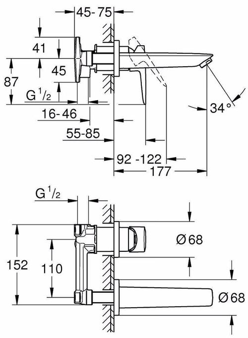 купить Смеситель для умывальника Grohe Bauedge OHM lavoar de perete cu corp ingropat 20474001 в Кишинёве 