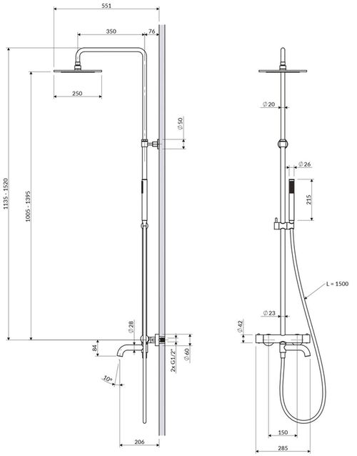 cumpără Panou de duș Omnires termostatata Y Brushed Graphite Y1234GR în Chișinău 