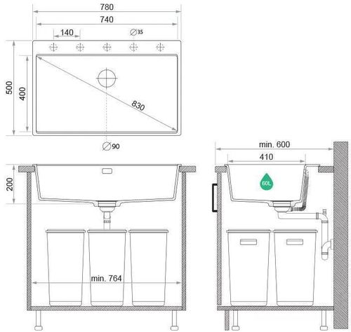 купить Мойка кухонная Primagran Oslo 80 Top Grey + accesorii 530x780 MOMKS в Кишинёве 